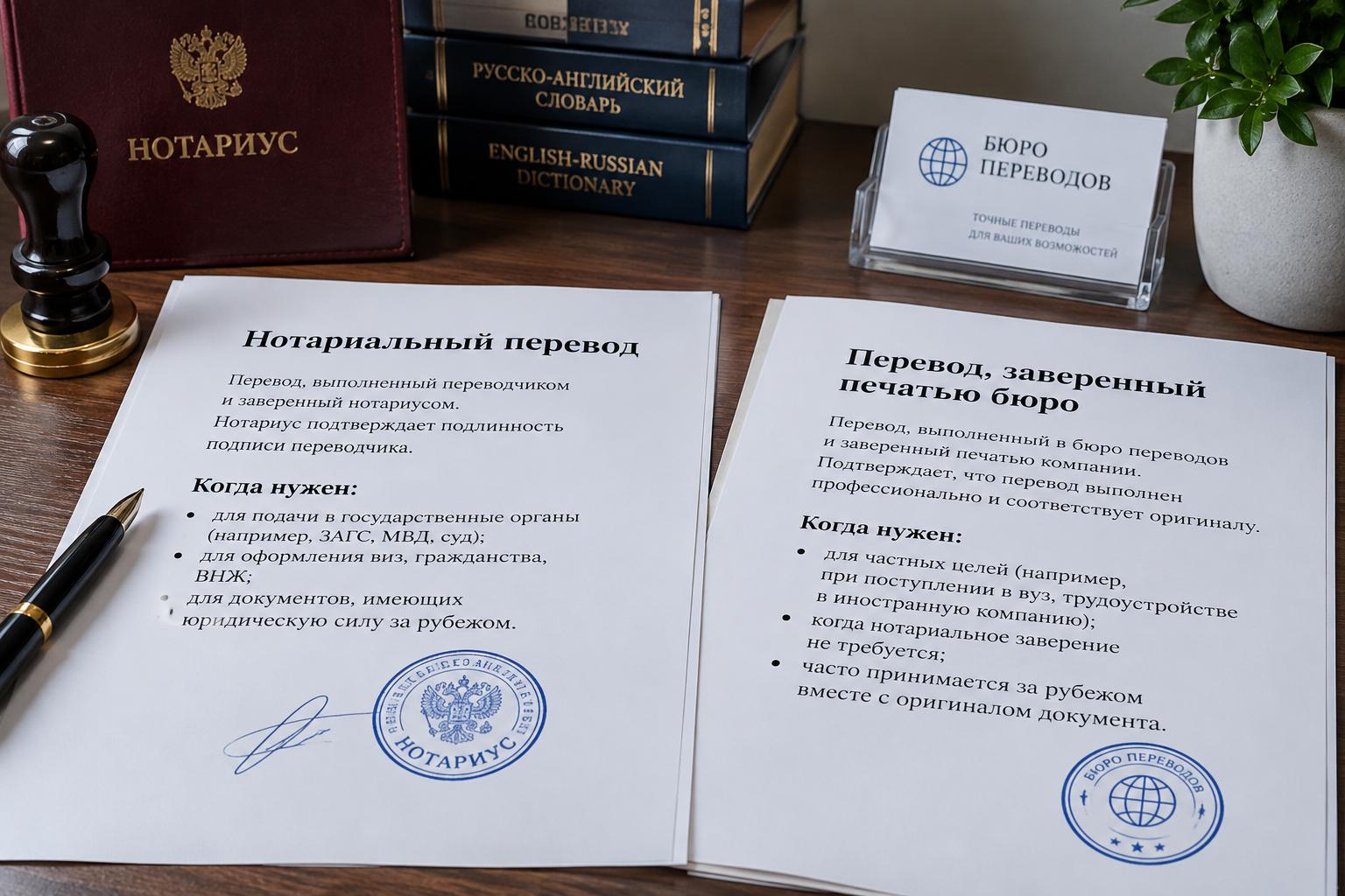 Нотариальный перевод или печать бюро: какой вариант выбрать, чтобы документы приняли с первого раза