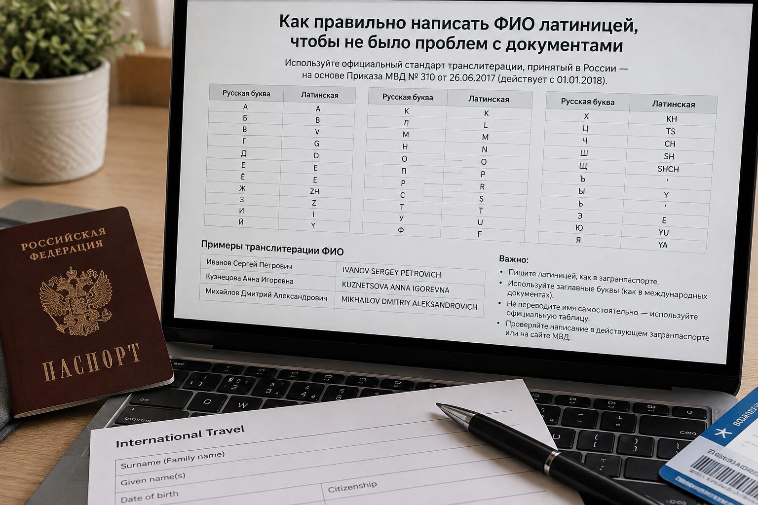 Как правильно написать ФИО латиницей в переводе, чтобы не было проблем с документами